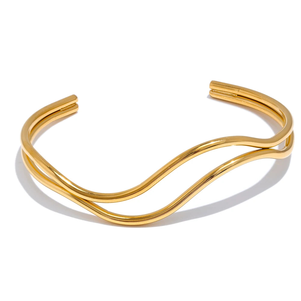 Yhpup novo exclusivo de aço inoxidável dupla camada oco ajustável manguito pulseira minimalista pulso charme jóias presente