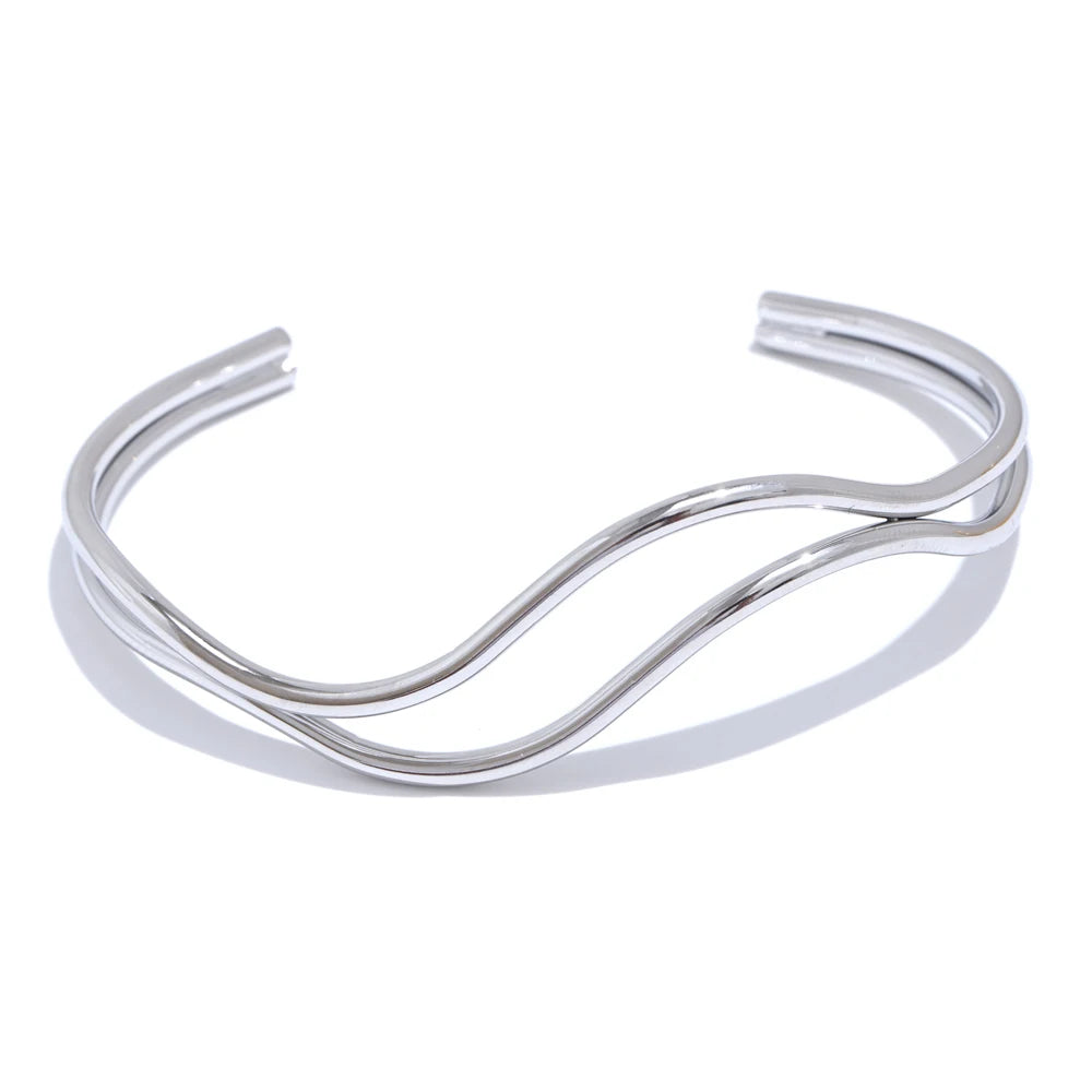Yhpup novo exclusivo de aço inoxidável dupla camada oco ajustável manguito pulseira minimalista pulso charme jóias presente
