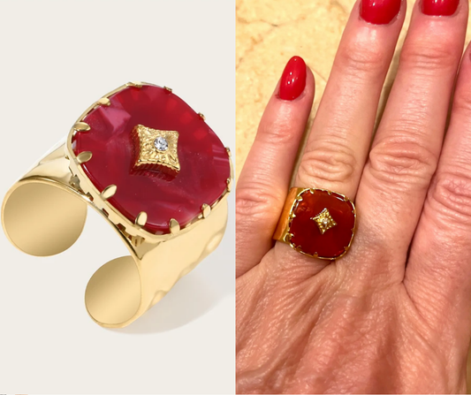 Anel Vintage Red Geometric Khosh Brands