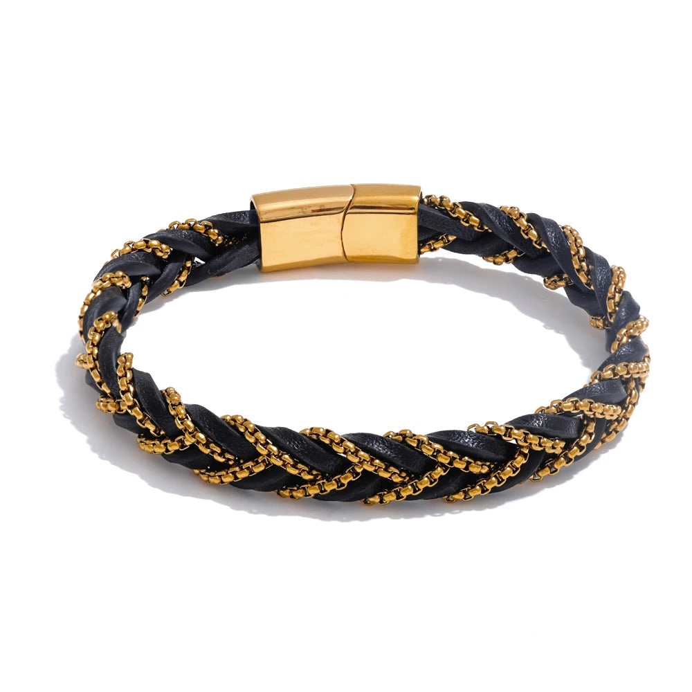 Pulseira Couro Trançado Aço Inoxidável Khosh Brands
