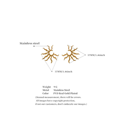 Yhpup declaração de aço inoxidável metal criativo sol personalidade brincos resistente à água minimalista moda jóias novo