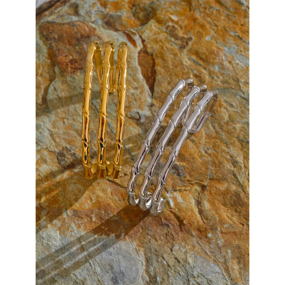 Yhpup pulseira de punho oco em camadas de metal de aço inoxidável à prova d'água elegante banhado a ouro e platina joia presente
