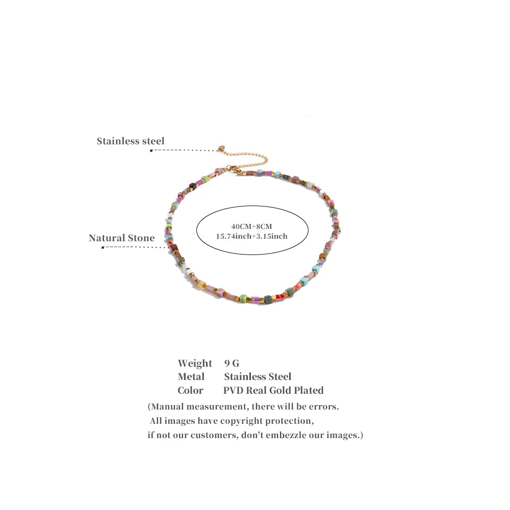 Yhpup moda colorida contas de pedra natural corrente y2k colar resistente a manchas de alta qualidade artesanal charme jóias presente