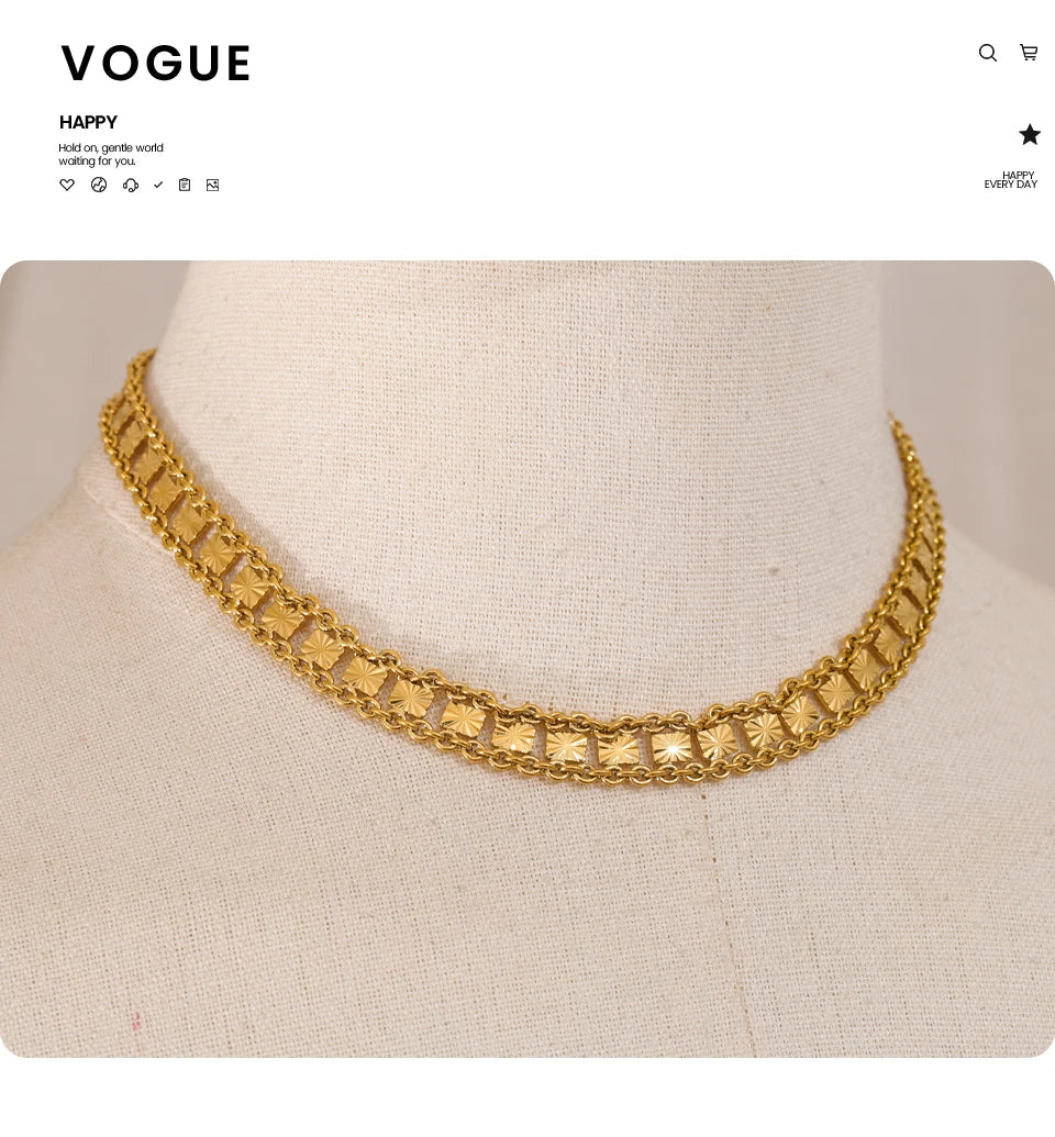 Yhpup vintage design exclusivo quadrado feito à mão corrente colar pulseira pulseira 18k dourado aço inoxidável declaração jóias diárias