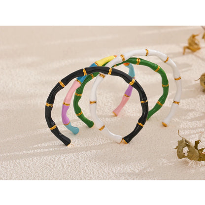 Yhpup verão colorido esmalte bambu manguito abertura pulseira para mulheres de aço inoxidável y2k moda jóias acessórios
