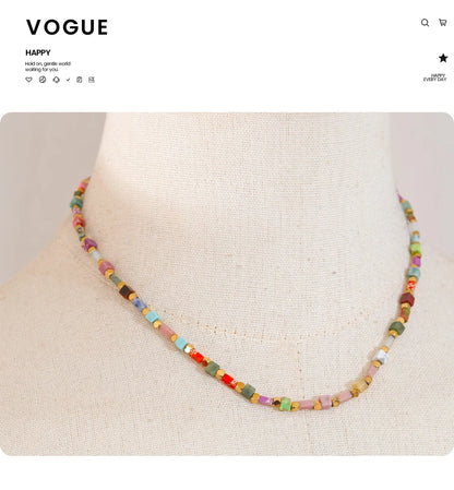 Yhpup moda colorida contas de pedra natural corrente y2k colar resistente a manchas de alta qualidade artesanal charme jóias presente