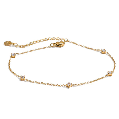 Yhpup aço inoxidável zircônia cúbica colar tornozeleira pulseira à prova de ferrugem atraente clássico bling chique corrente fina jóias