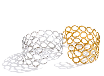 Yhpup-Aço Inoxidável Oval Oco Ampla Pulseira De Pulso Cuff, Resistente À Água Bangle, Metal Exagerado Presente Da Jóias