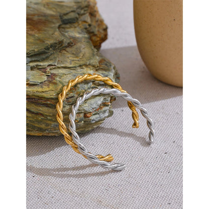 Yhpup pulseira de metal torcida de aço inoxidável, pulseira à prova d'água minimalista de metal, moda diária, joias de pulso banhadas a ouro