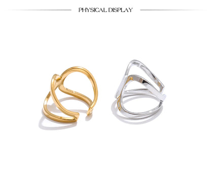 Yhpup minimalista de aço inoxidável metal geométrico oco aberto anel para mulheres à prova de ferrugem charme dedo jóias atacado