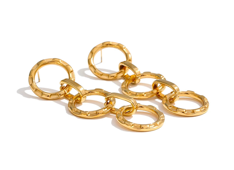 Yhpup brincos redondos de aço inoxidável, brincos pendurados de gota longa, banhados a ouro 18k PVD, joias de moda, presente à prova d'água